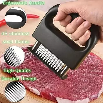 Meat Tenderizer Tool, Includes 48 Stainless Steel Needle Blades, Meat Tenderizer Needle with Safety Lock, Black ABS Handle чёрный