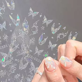 Мечта Сияющая Русалочья Хвоста Бабочка Наклейки Для Ногтей Ракушка Бабочка Наклейки Для Ногтей 3D Дизайн Нейл-Арта Украшения Наклейки
