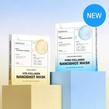 Medi C [100 Dalton Collagen Invora piCk] Маска Medi C Vita Pore Collagen Nano Shot, 5 листов, 2 упаковки по 1 шт. Vita Collagen Nano Shot, 5 листов
