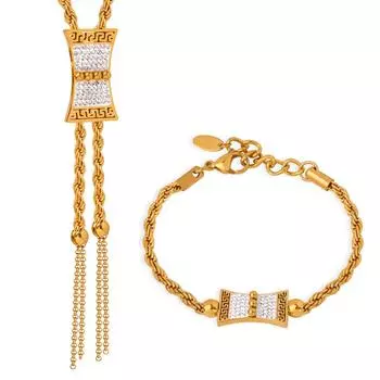 Medieval Paper Pattern Geometric Diamond-Encrusted Pendant Popular Long Tassel Non-Fading Necklace Titanium Steel Gold-Plated Bracelet