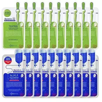 Mediheal Care Tea Tree Care Solution Essential Mask EX x Aqua Ring Ampoule Mask EX Набор из 20 увлажняющих масок [Оригинальный продукт] [Teatree (10 кусочков)] +