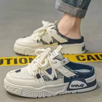 Medio Zapato Hombre 2024 Nuevo Estilo Transpirable Con un Pie En Zapatos De Tablero De Moda Sin Zapatos Traseros Y Nicho 44