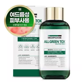 Medipick Me All Green Tox Solution Тоник для чувствительной кожи от прыщей Тоник для кожи с черными точками 150 мл, 1 шт.