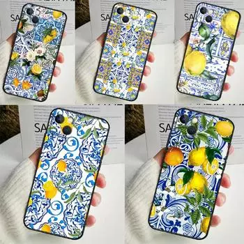Mediterranean Lemon Case For iPhone 14 16 15 Pro Max 11 12 13 Mini 7 8 Plus X XR XS MAX Soft Shockproof Cover iPhone 14 Pro