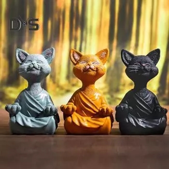 Медитирующая фигурка кошки, сидящая кошка из смолы, украшение стола, буддийская скульптура кошки, йога, дзен, домашний декор, украшения, подарки для любителей кошек синий