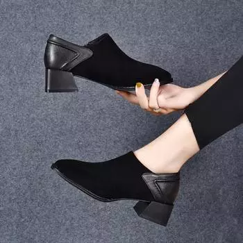 Medium heel single shoes women s autumn new deep mouth round head square heel fashion shoes personalized women s four seasons shoes 34