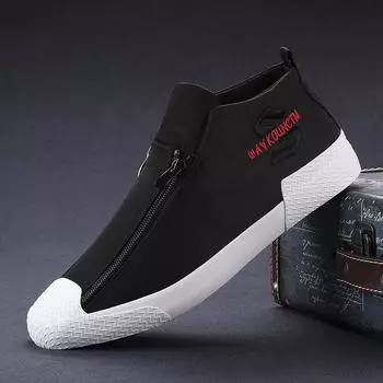 Medium top zipper flat baseplate shoes spring fashion new men s canvas shoes breathable casual sports trendy shoes 38