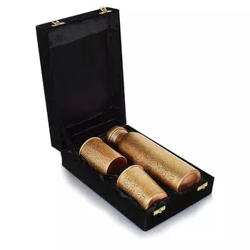 Медная бутылка для воды, 1000 мл, набор из 1 шт., зеленый принт (Бутылка со стеклом)