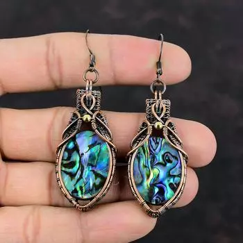 Медные серьги из ракушки ушка Медная проволока Ювелирные изделия Серьги с драгоценными камнями Ювелирные изделия из ракушек ушка Серьги ручной работы Серьги из проволочной обмотки для подарка
