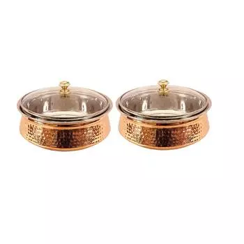 Медный сервировочный ханди с крышкой, 1350 мл, 2 штуки (коричневый)