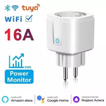 Meetoo 16A Tuya EU WiFi Socket Plug Smart Life Outlet с функцией мониторинга времени WiFi Plug с управлением через приложение и Alexa Google