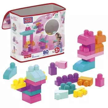 MEGA Mega Blocks для детей от 1 до 80 лет, розовый цвет, пастель DCH62 для детей от 1 года, упаковка, блоки, развивающая/обучающая игрушка, деталей 80,