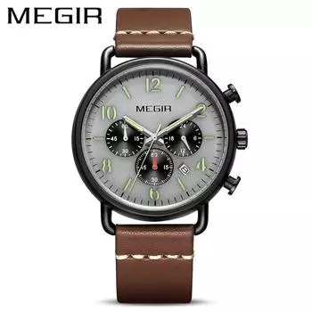 MEGIR 2020 новые мужские часы с хронографом, светящиеся спортивные мужские кварцевые наручные часы, мужские водонепроницаемые мужские часы с кожаным ремешком