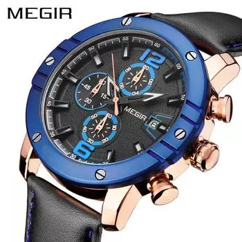 MEGIR мужские часы Relogio Masculino лучший бренд класса люкс кожаные военные часы мужские кварцевые часы Relojes Hombre 2018 Relogios коричневый/белый