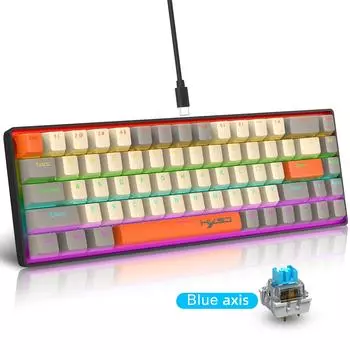 Механическая клавиатура HXSJ K88 Компактный и эргономичный дизайн Голубая подсветка Несколько режимов освещения