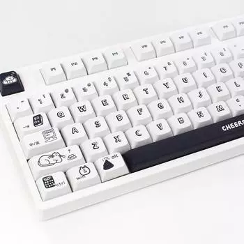 Механическая клавиатура с черными мультяшными колпачками XDA, персонализированная с симпатичными колпачками из термосублимированного ПБТ (клавиатура не входит в комплект)