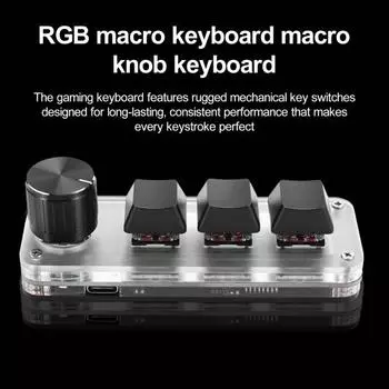 Механическая USB-клавиатура с RGB-подсветкой, 3 клавиши, 1 ручка, программируемая своими руками, мини-игровая макро-клавиатура с возможностью горячей замены одной рукой, аксессуары для ПК чёрный