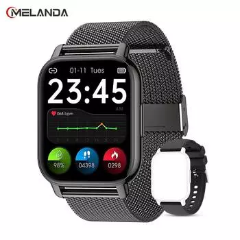 MELANDA 1,85-дюймовый Bluetooth-вызов Смарт-часы для мужчин IP68 Водонепроницаемые спортивные фитнес-мониторы сердечного ритма Smartwatch