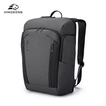 Men Backpack Kingsons For 15.6 inch Laptop 180° Open 2025 New Concise Casual Waterproof College Student Boys School Bag темно-серого