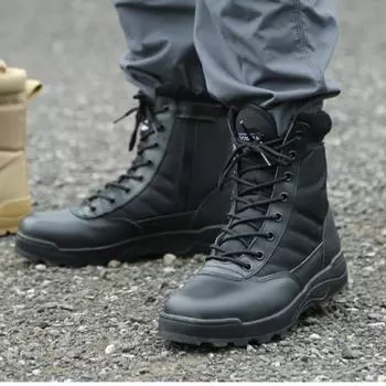 Men Black High Top Outdoor Boots 2024 Winter New Thick Soled Lace Up Warm Anti Kick Windproof Comfor Anti-collision Hiking Boots 36 чёрный