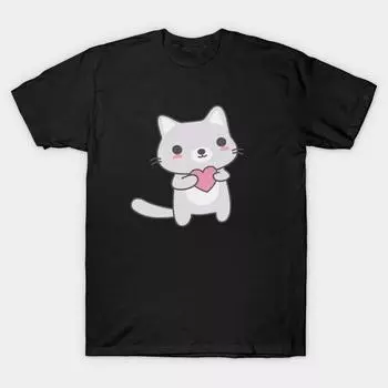 Men Black Print T-shirt Super Large TShirt cute-cat-with-a-heart-t-shirt No Cut Transfer Paper Print Cotton Tshirt 3XL чёрный