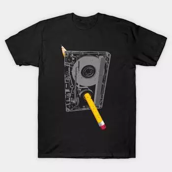 Men Black Print T-shirt Super Large TShirt Rewind No-Cut Transfer Paper Print Cotton Tshirt XL чёрный