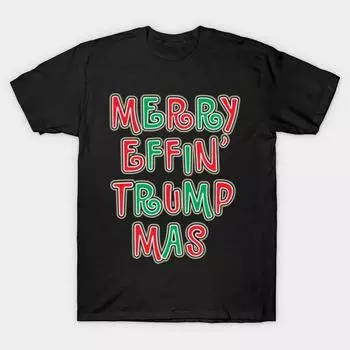 Men Black Print T-shirt Super Large TShirt merry-effin-trumpmas No-Cut Transfer Paper Print Cotton Tshirt S чёрный