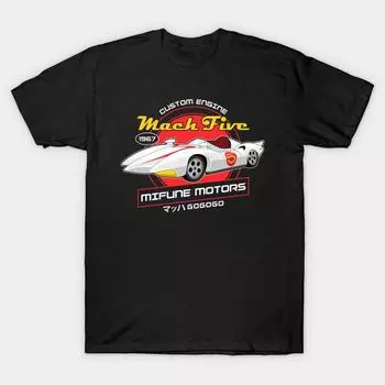 Мужская черная футболка с принтом, очень большая футболка Mach Five - Mifune Motors - Speed Racer, хлопковая футболка с принтом на бумаге для переноса изображения без резки L чёрный