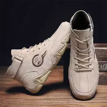 Men Boots Comfortable Casual Leather Luxury High Top Sports Shoes Autumn Lazy Loafers Soft Soled Men s Motorcycle Ankle Boots 38 чёрный