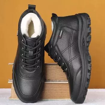 Men Boots Waterproof Winter Boots Men s Lightweight Hight Top Leather Casual Shoes No Slip Warm Snow Boots Plush Women Footwear 39 чёрный