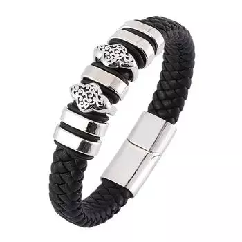 Men Braid Genuine Leather Bracelet Charm Fashion Bracelet Men Jewelry Bangle Pulseras 165mm чёрный