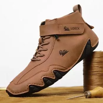 Men Casual Boots Leather Men Shoes Luxury Ankle Boots Waterproof Winter Sport Shoes for Men Motorcycle Boots platform zapatos 37 хаки