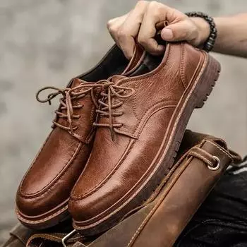 Men Casual Leather Shoe Classic Handmade Loafers for Men Lace-up Genuine Leather Shoes Oxford Business 38 чёрный