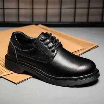 Men Casual Leather Soft Sole Business Shoes Low Top Non Slip and Shockproof Youth Conference Wedding Shoes Outdoor Walking Shoes 38 чёрный