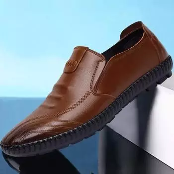 Men Casual Loafers Comfortable Lightweigh Walking Footwear Breathable Slip on Male Leather Shoes Jogging Sports Shoes 39 чёрный