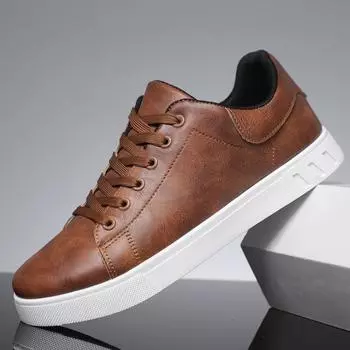 Men Casual Shoes British Style Classics Leather Shoes Comfortable Flats Loafers Lightweight Sneakers Walking Leisure Board Shoes 39 коричневый