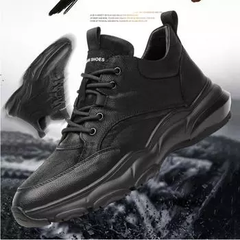 Men Casual Shoes Winter Plush Insulation Genuine Leather Leather Sports and Leisure Shoes Luxury Sneakers Zapatos Para Hombre 38 чёрный
