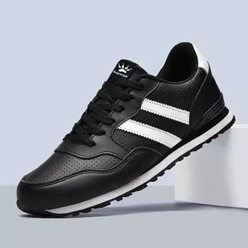 Men Classical Running Shoes Lightweight Suede Leather Sneakers Men Comfortable Outdoor Sport Shoes Breathable Flat Jogging Shoes 38 чёрный