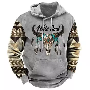 Men Clothes Large Size Loose Pullover Hooded Sweatshirt 3D Digital Print Men Fashion Pullover Hoodies M
