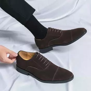 Men Derby Shoes Square Toe Lace-up Flock Business Shoes for Men with Size 38-48 Dress Shoes Men 38 коричневый