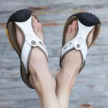 Men Flip Flops Slippers White Outdoor Summer Brown Roman Sandals Black Open Toe Beach Shoes Plus Size EU:45 чёрный