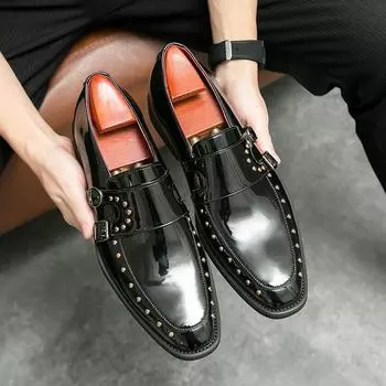 Men Gold Leather Derby Monks Shoes Wedding Dress Dance Party Shoes Tuxedo Prom Blazers Shoes Over Sized EU:38 чёрный