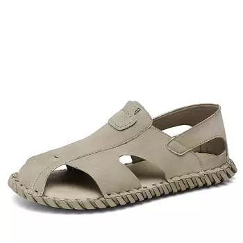 Men Handmade Sandals Round Toe Casual Lightweight Outdoor Comfortable Trendy All-match Shoes Breathable Flat Sandals Summer Main 38 чёрный