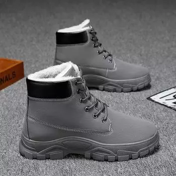 Men High Quality Leather Boots Male winter Casual Motorcycle Ankle Botas Hombre Men Lace-Up Basic Boots Man Fashion Men Boots 39 чёрный
