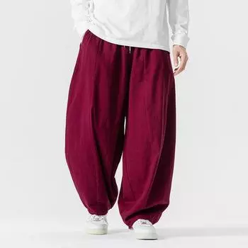 Men Korean Wide Leg Pants 2025 Men Black Loose Casual Trousers Men Soild Color Chinese Style Streetwear Joggers Cargo Pants M чёрный