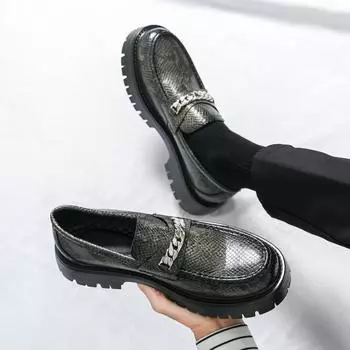Men Leather Casual Handmade Shoes Platform Loafers Slip-on High Quality Green Thick Bottom Oxford Shoes Fashion Wedding Shoes 38 синий