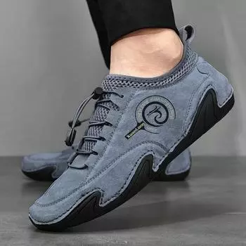 Men Leather Casual Shoes 2024 New In Fashion Outdoor Sneakers Handmade High Quality Loafers Shoes Luxury Man Soft Sole Shoes 38 бежевый