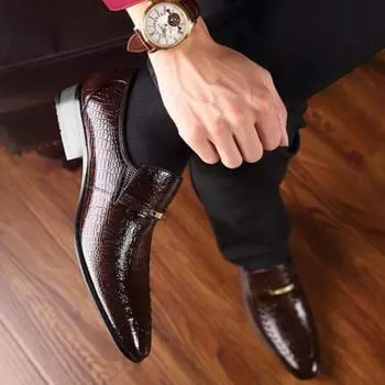 Men leather shoes new style crocodile pattern men business formal shoes casual social shoes men wedding shoes 38 чёрный