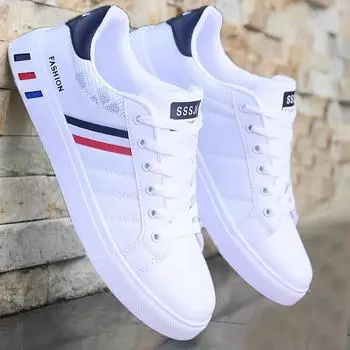 Men Lightweight PU Leather Breathable Mens Flat White Tenis Shoes Zapatillas Hombre Men s Sneakers Casual Sports Shoe 39 чёрный