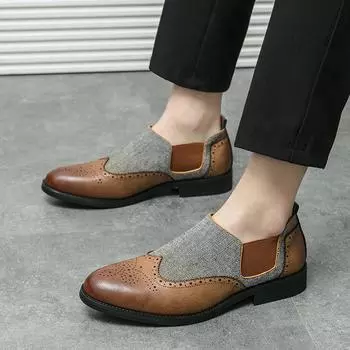 Men Loafers Brogues Brown Contrast Stitching Shoes Business Wedding Dress Prom Tuxedo Party Chelsea Shoes Large Size EU:38 чёрный